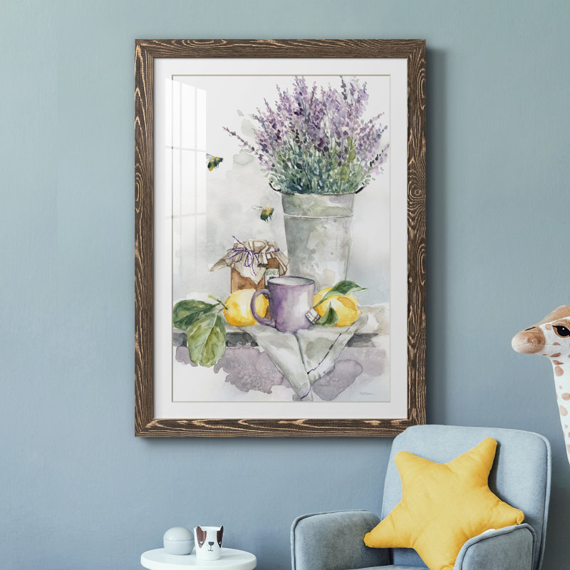 Lavande, citron et miel - peinture sur cadre, Encadré de bois de noyer, H 44 po x l 31 po x P 1 po