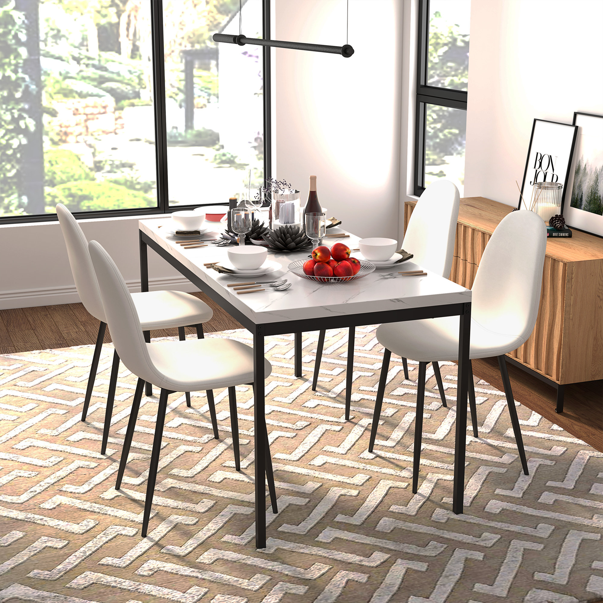 Ivy Bronx 5-Piece Dining Table Set with Upholstered Chairs Space-Saving ...