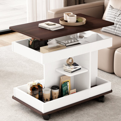 Table d'appoint pivotante et réglable en hauteur à 360°, table de chevet fonctionnelle avec rangement, construction robuste, verrouillable, idéale pour un usage domestique, roulettes multifonctionnelles, matériaux confortables