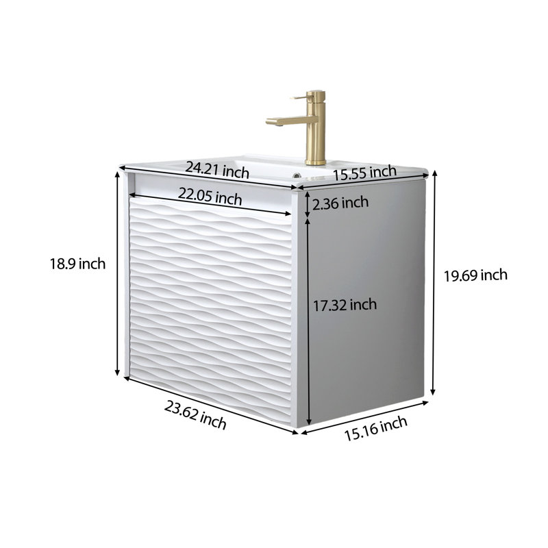 Mini meuble-lavabo flottant blanc 24 po avec plateau en céramique 24 po, Blanc