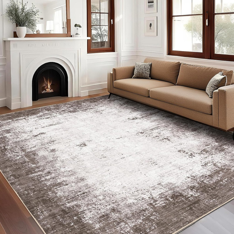 Abstract Painted Pattern Thin Indoor Rug, Soft Low Pile Area Mat, Easy to Clean, Stain Resistant, for Living Room, Bedroom, Hallway, Study