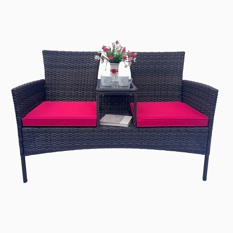 Darrett Wicker Outdoor Bench, Red