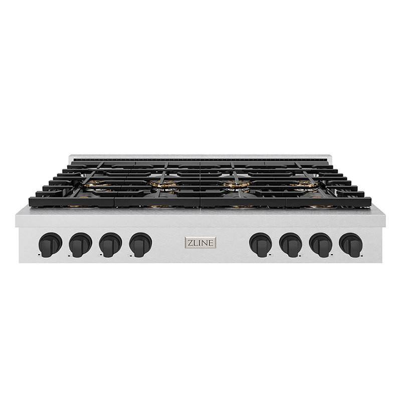 ZLINE Autograph 48 in. Satin Steel Paramount Rangetop with 8 DuoPro Burners and Bronze Accents, Matte Black