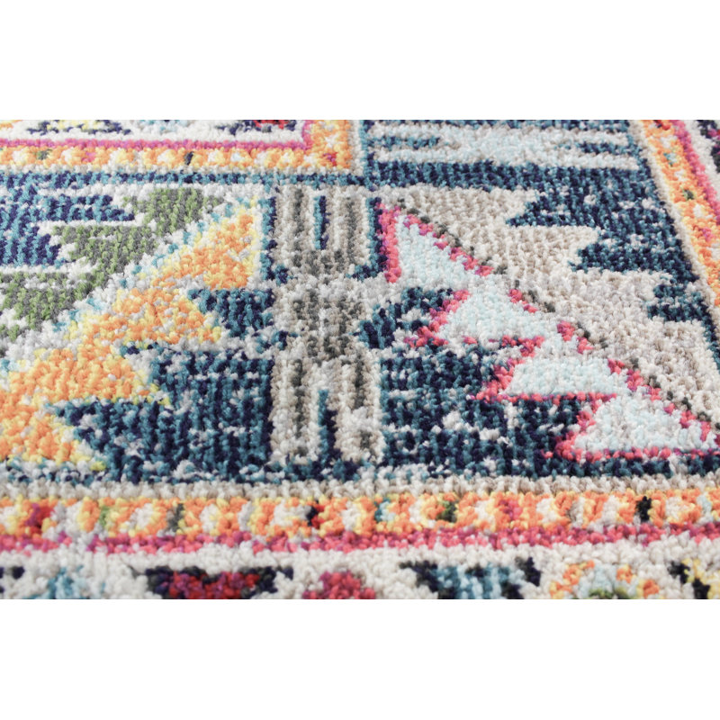 Gantz Southwestern Pink/Blue/Yellow Area Rug, Rectangle 3'6" x 5'6"