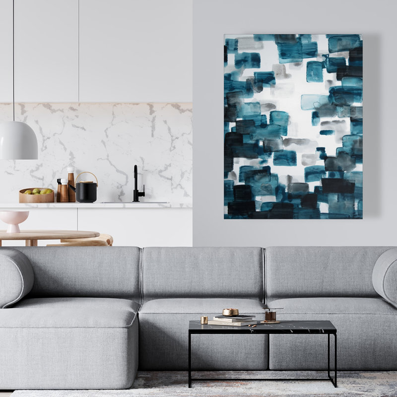 Toile turquoise et formes grises | Décoration de chambre bleue