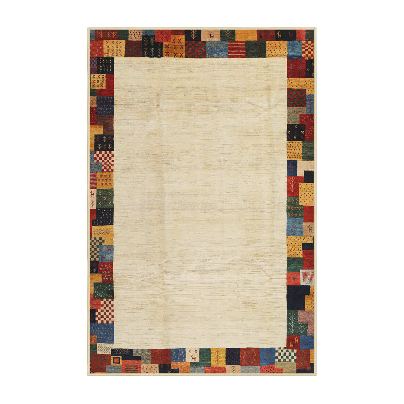 Tapis contemporain beige / jaune, Rectangle 5 pi x 7 pi