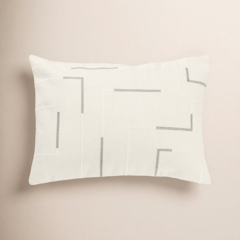 Housse de coussin rectangulaire avec insert lombaire 100% coton Odile, Ivoire / Argenté