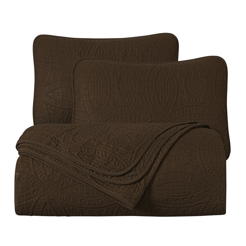 Austin Microfiber Reversible 3-Piece Coverlet / Bedspread Set, Queen Coverlet / Bedspread + 2 Standard Shams, Chocolate
