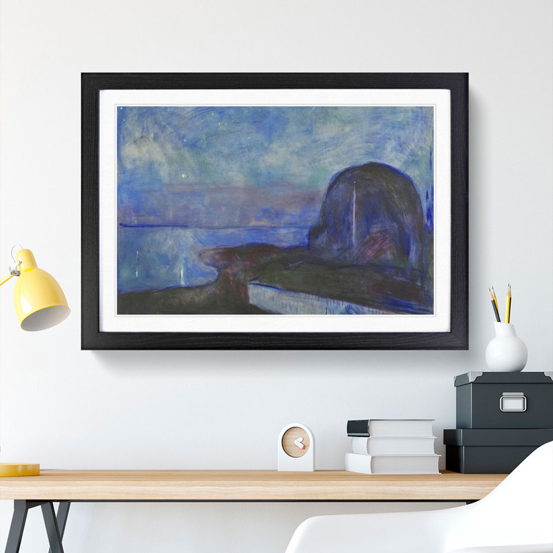 Starry Night by Edvard Munch - Picture Frame Painting, 27cm H x 36cm W x 2cm D, Black