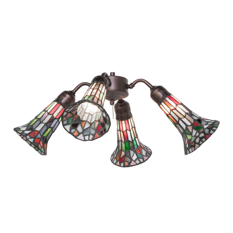 19" Wide Stained Glass Pond Lily 4 Light Fan Light, Red/Green/White/Black/Brown/Blue