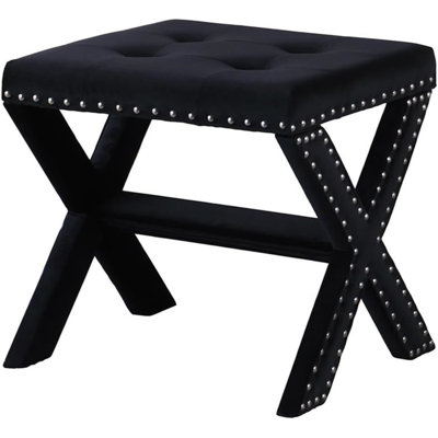 Velvet Upholstered Accent Bench With Nailhead Trim