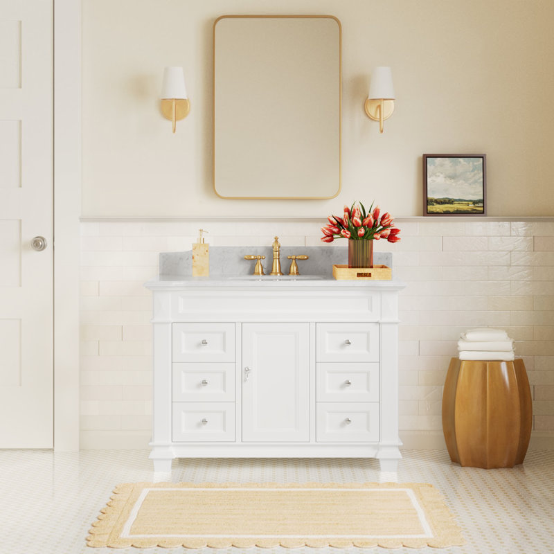 Ensa 42'' Single Bathroom Vanity with Top, White, Carrara Marble