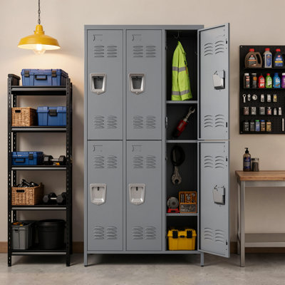 Armoire de rangement en métal 72 po à 4 niveaux pour les employés - Armoire de rangement en acier robuste avec portes ventilées pour le bureau de la salle de sport de l'école (options de 6 portes)