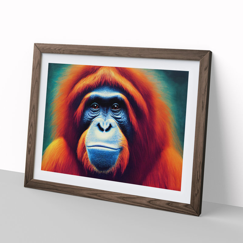 Enchanting Orangutan - Single Picture Frame Print, 25cm H x 34cm W x 2cm D, Walnut Framed