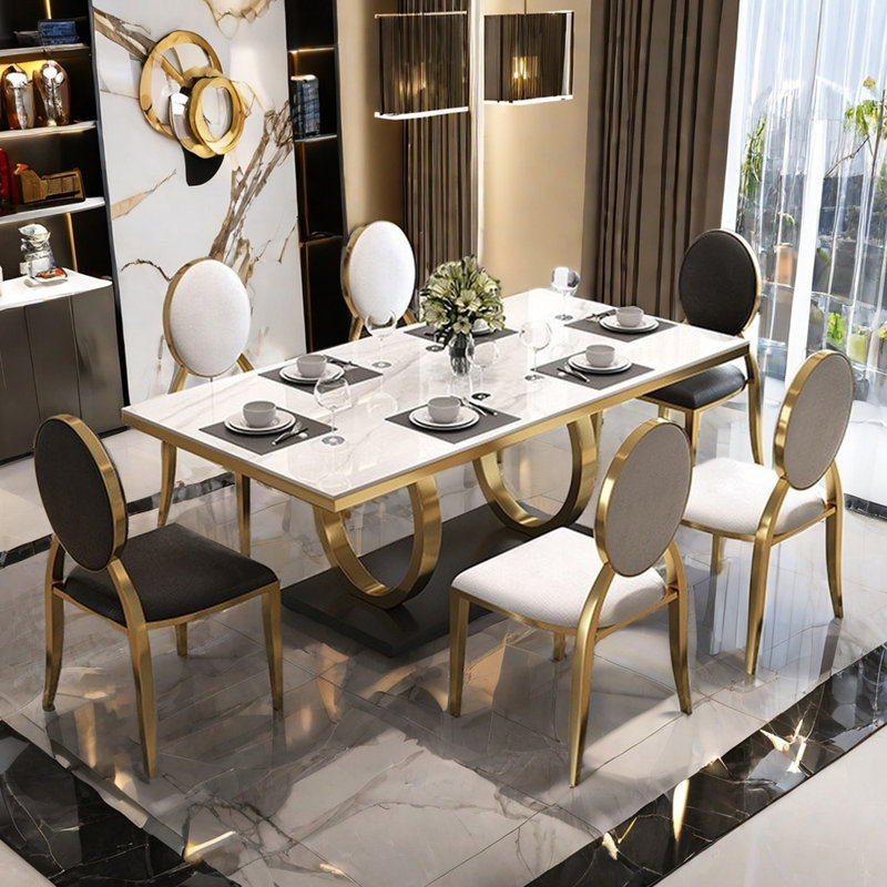 Light luxury rectangular home dining table sets, 29.5"H x 63"L x 35.4"W