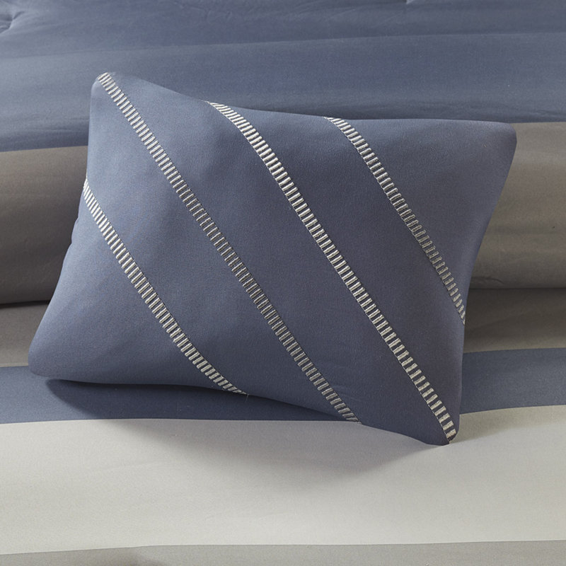 Ensembles de literie élégants pour lit simple TG, ensemble d'édredon en polyester à rayures bleues et grises