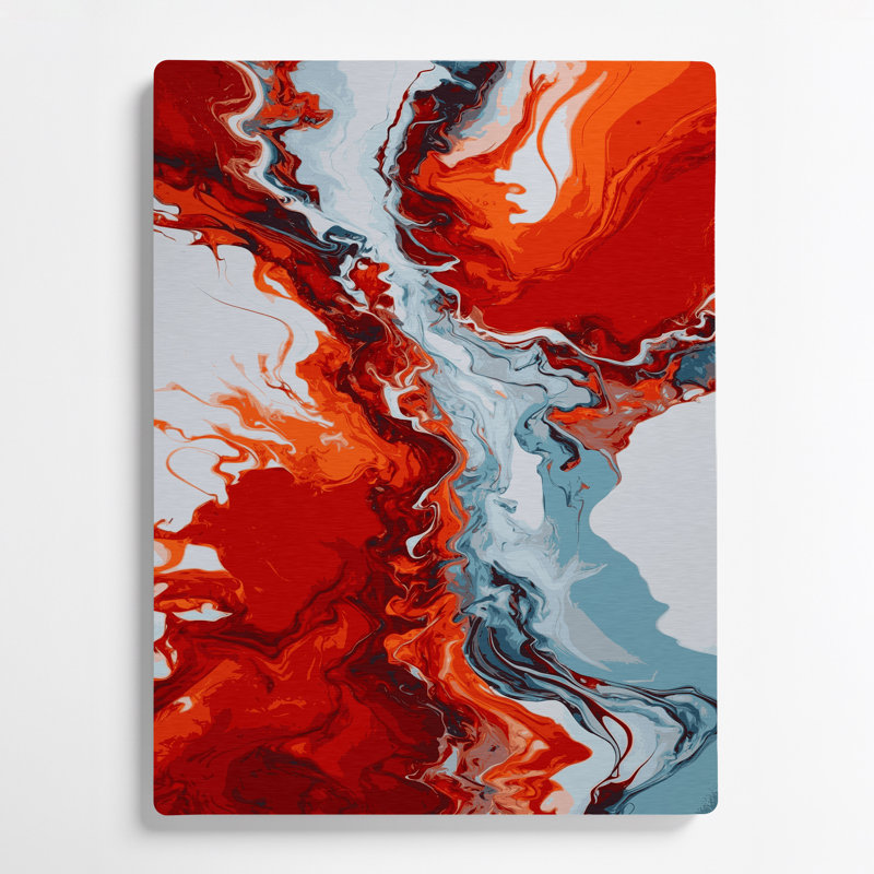 Abstrait fluide, art mural en métal rouge 5, H 11 po x l 14 po