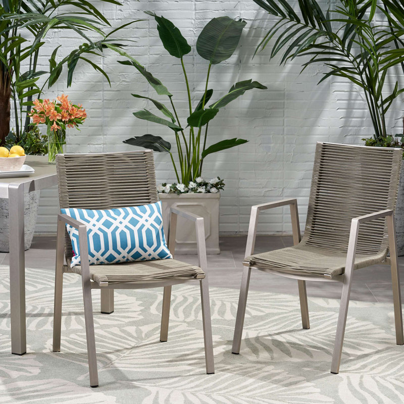 Outdoor Modern Aluminum Dining Chair With Rope Seat (Set Of 2), Taupe