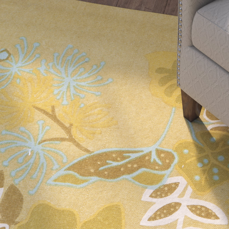 Tapis à motif floral citron / bleu Keene, Rectangle 2 pi 3 po x 3 pi 9 po