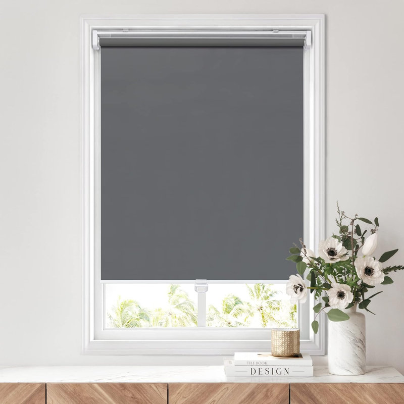 Rideaux 100% occultants, sans outils, sans perceuse, pour fenêtres, L 28,8 po x L 72 po, Noir-gris