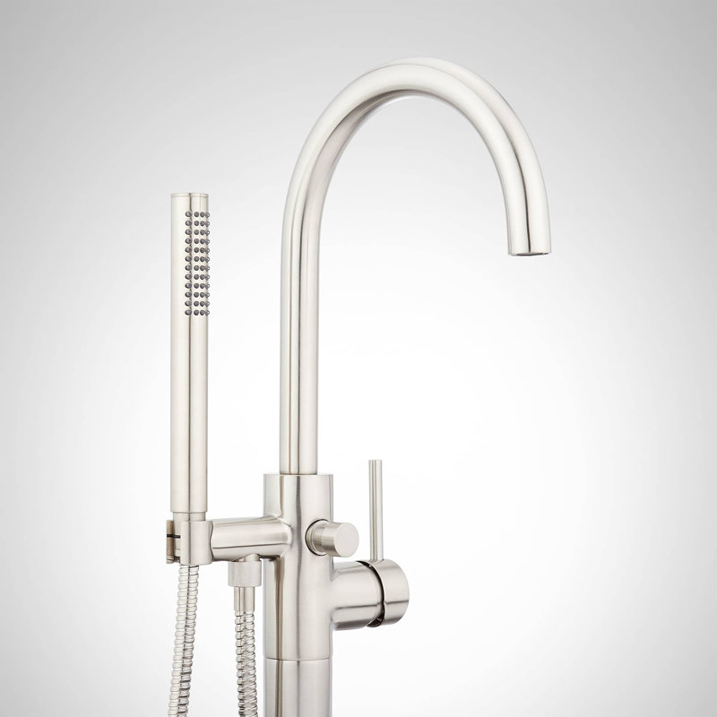 Lexia Floor Mounted Tub Filler Faucet - Includes Hand Shower, Less Valve, Polished Brass