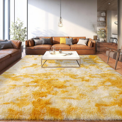 9x12 Soft Shag Rug For Living Room, Large Luxury Fluffy Rugs for Bedroom, Upgrade Non Slip Carpet, Ideal For High Traffic Areas Indoor, Home Decor Aesthetic, Tie Dye Yellow