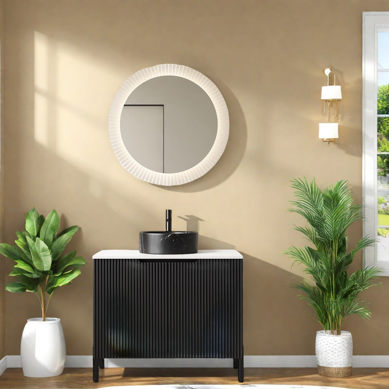 Meuble-lavabo moderne avec lavabo en céramique noire et armoire de rangement