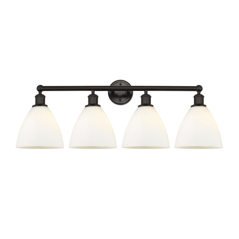 Éclairage pour meuble-lavabo en verre 4 lumières 34,5 pouces Ammamaria, Blanc mat, Bronze huilé
