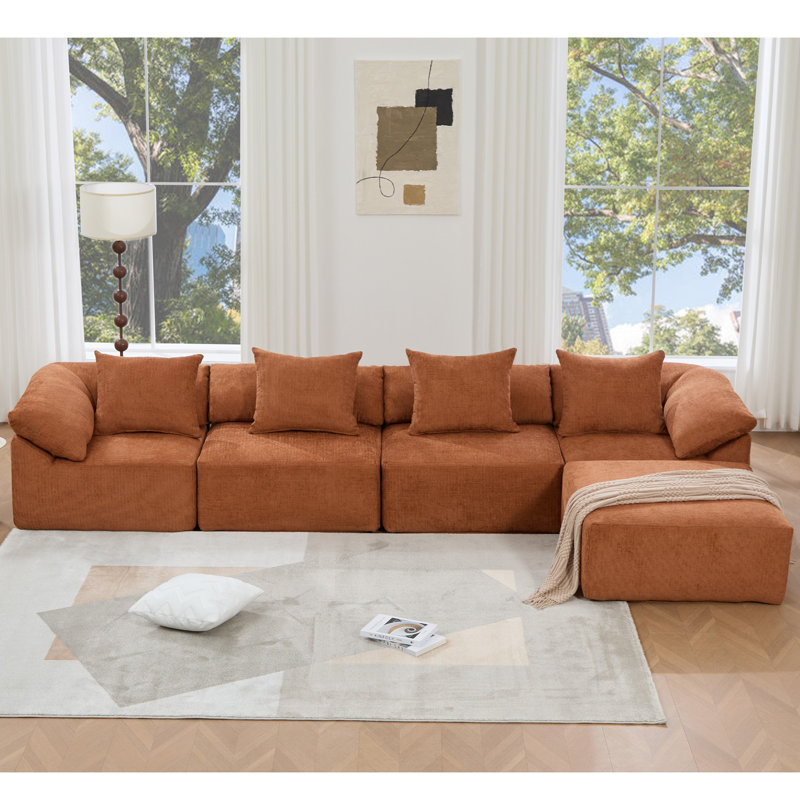 Canapé modulaire en forme de L, sans assemblage, canapé 5 pièces, Polyester orange
