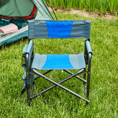Cloth Folding Chair With Lightweight Steel Frame - Blue/Grey Portable Outdoor Comfortable Padding