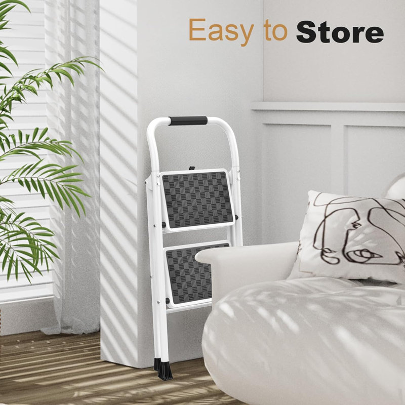 2 Step Ladder, 2 Step Stool For Adults,2 Step Ladder Folding Step Stool With Cushioned Handle Step Ladder With Wide Anti-Slip Pedal Ergonomic Design