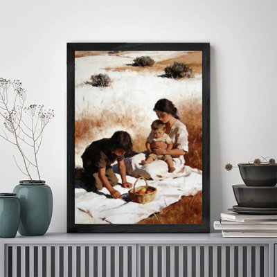 Décoration murale de luxe avec cadre en bois noir, deux femmes et un bébé, décoration murale élégante pour la décoration intérieure contemporaine