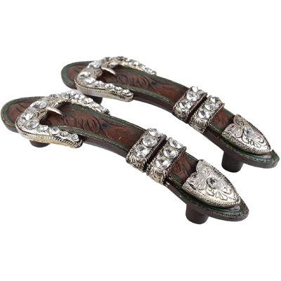 Ensemble de 2 tiroirs de style cow-boy de style cow-boy de style cow-boy de style rustique de style occidental avec boucles de ceinture en simili-cuir et poignées de bar avec garniture de quincaillerie (3)