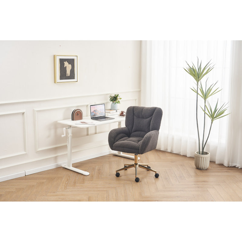 Chaise de bureau pivotante en tissu Teddy 360 avec base en métal et roues universelles, Gris foncé