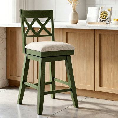 Modern Farmhouse Cross Back Upholstered Solid Wood Bar Stool