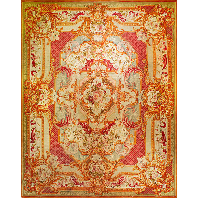Antique Aubusson French Large Wool Flat Weave Rug