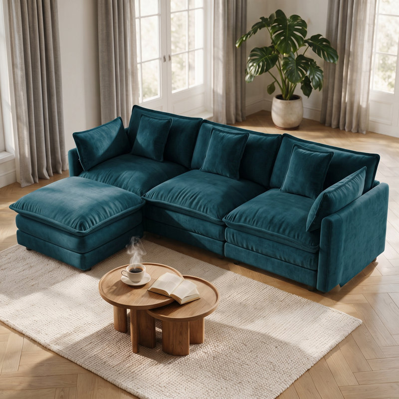Canapé modulaire surdimensionné en chenille, canapé modulaire en forme de L avec repose-pieds, mobilier de salon 3 places avec coussins