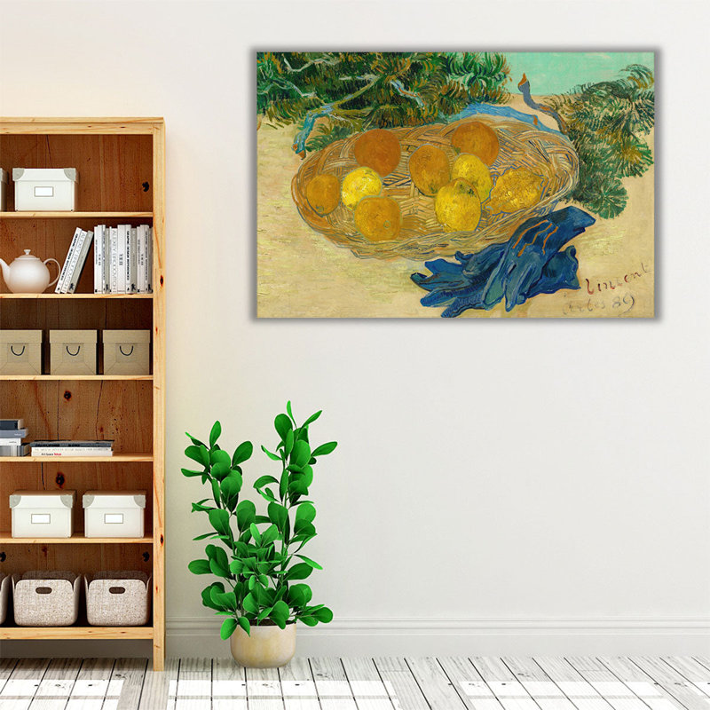 Nature morte d'oranges et de citrons avec des gants bleus, 1889 - reproduction d'art sur toile, H 16 po x l 24 po