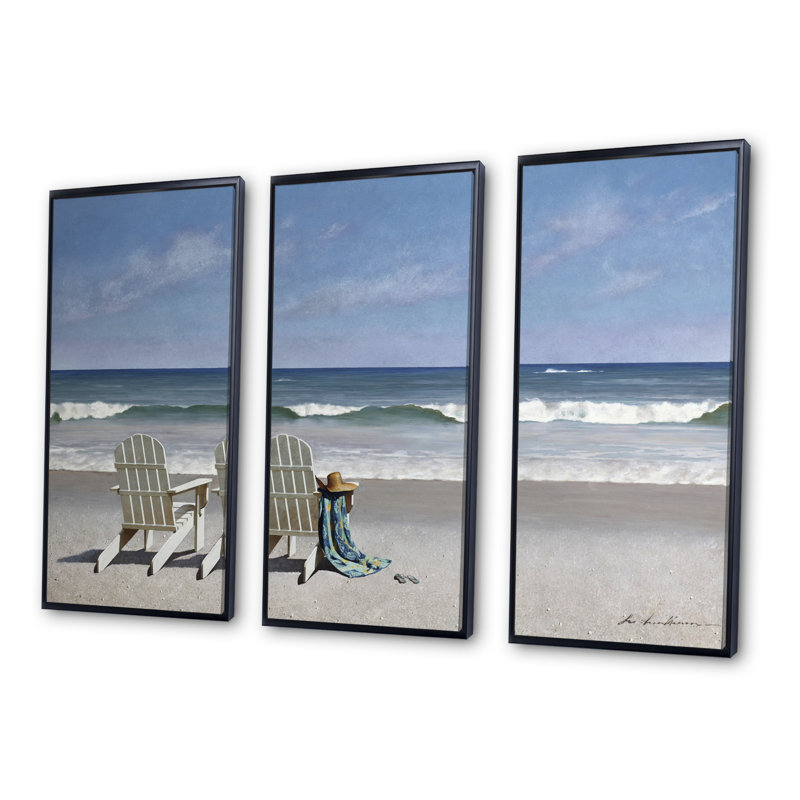 Marée d'observation - Ensemble d'art mural encadré sur toile bord de mer, Noir, H 28 po x l 36 po x P 1 po