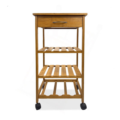 Chariot moderne moderne avec trois tablettes ouvertes et un tiroir de rangement