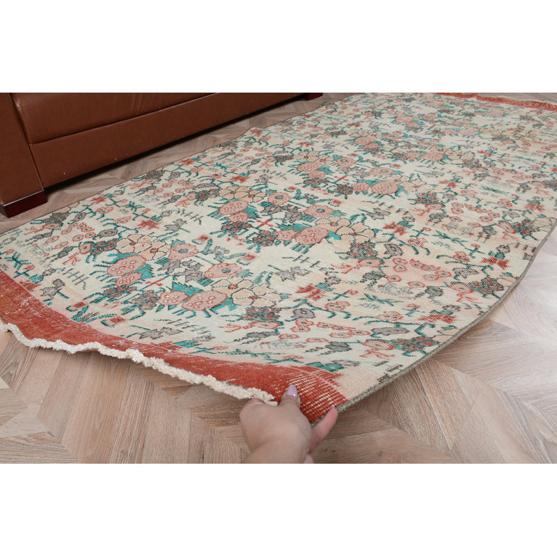 Grand tapis turc rétro à motif floral Oushak idéal pour la salle à manger en blanc