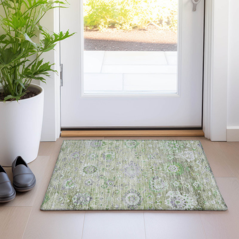 Machine Washable Indoor/Outdoor Chantille ACN1107 Mint Rug, Rectangle 1'8" x 2'6"