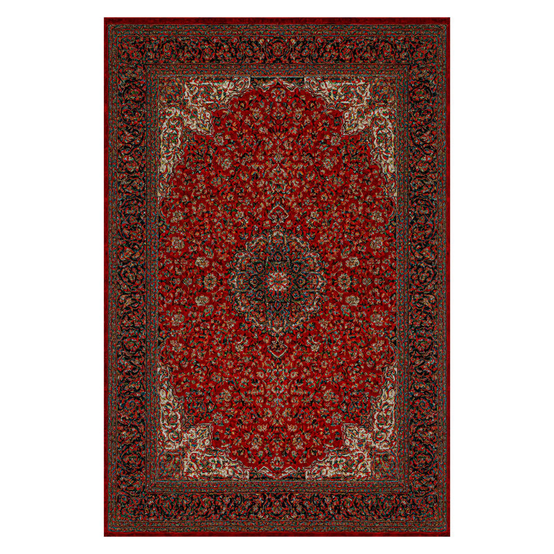 Guria Red Oriental Vintage Look Machine Printed Cotton Chenille Area Rug, Rectangle 6'7" x 10'6"