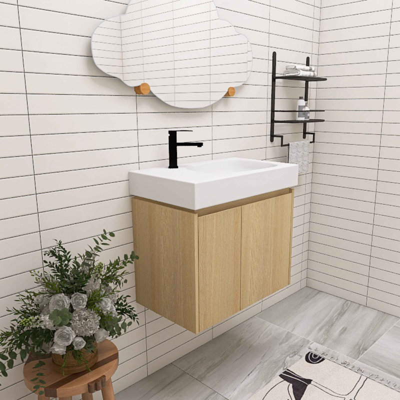Meuble-lavabo simple 24 po avec plateau en résine Kaymie, Beige
