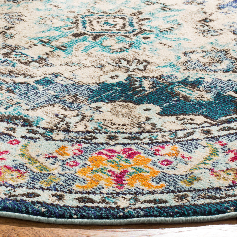 Almyra Oriental Area Rug, Round 5', Navy/Light Blue