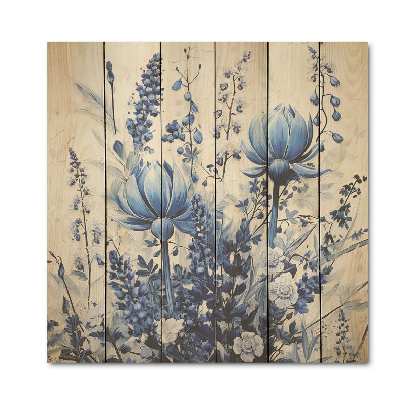 «Blue Bonnets Floral Collage - Blue Bonnets, art mural sur bois de pin naturel, H 36 po x l 36 po