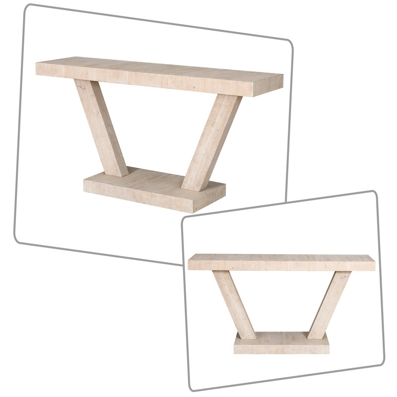 Console de table de ferme en bois avec base en forme de V audacieuse, console de salon, Naturel antique
