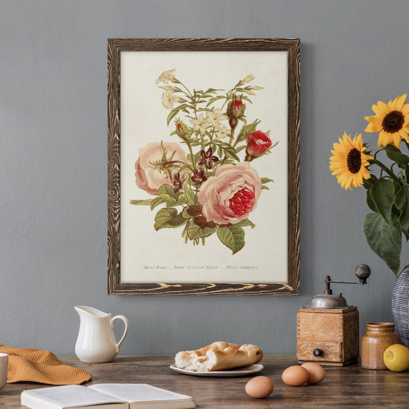 Antique Floral Bouquet III - reproduction d'art sur toile, Encadré de bois de noyer, H 20 po x l 24 po x P 1 po