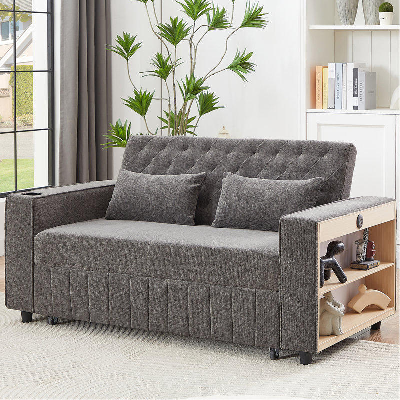 Lit gris avec porte-gobelets ajustables et pratiques pour les petits coussins lombaires, Gris