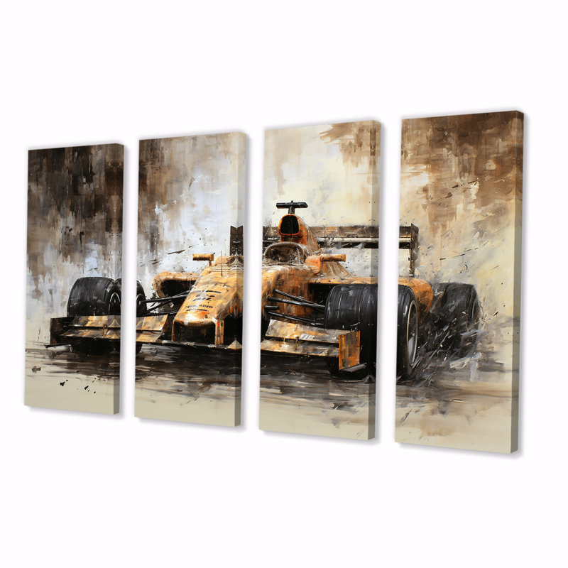 Ensemble de 4 décorations murales de voiture de formule rétro Melody III, H 32 po x l 64 po